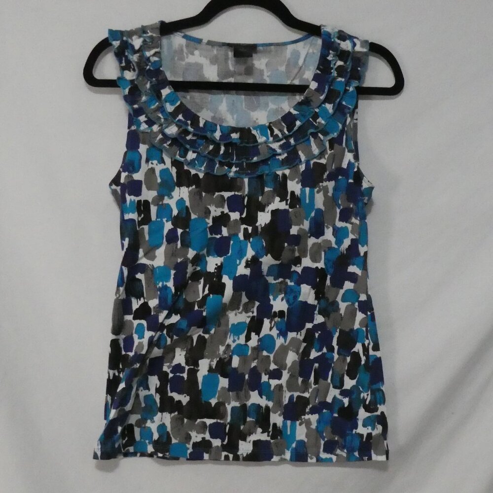 ANN TAYLOR Abstract Print Ruffle Neck Sleeveless Blouse - Small